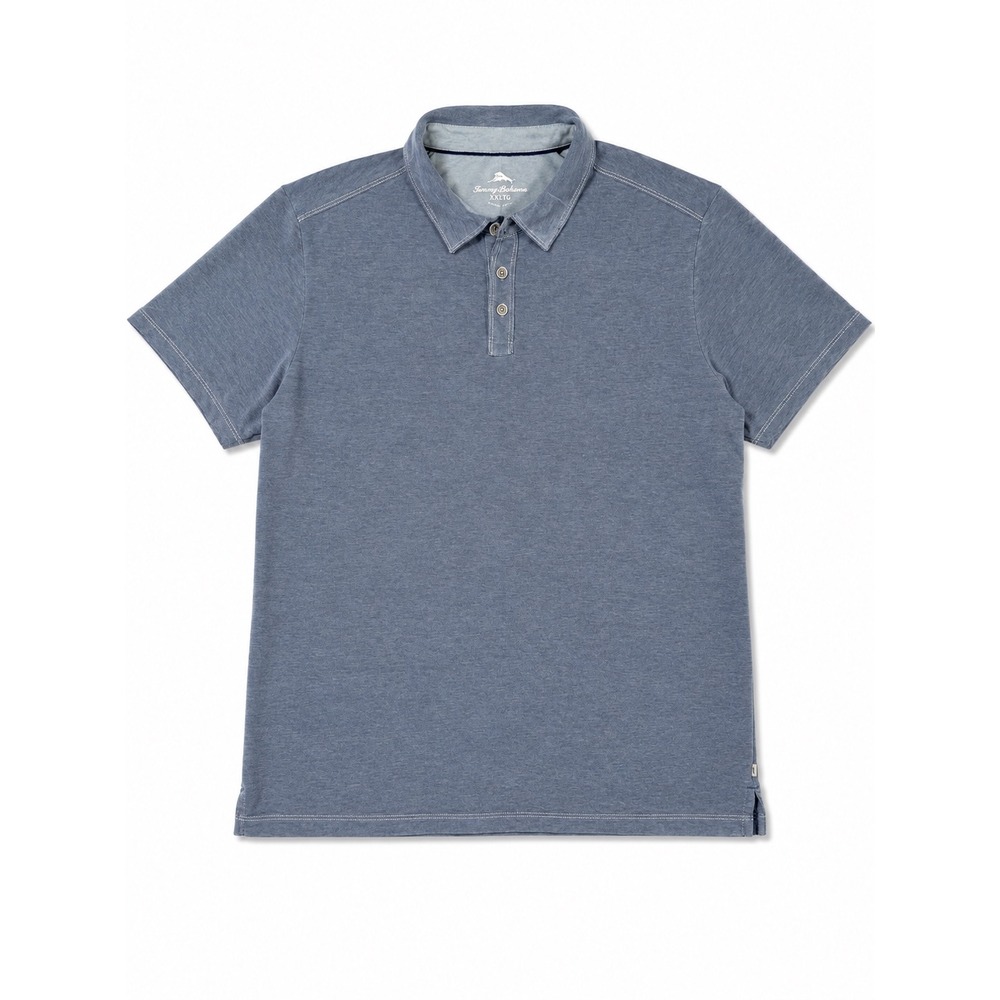 Tommy Bahama Mens XXL Blue Tencel Blend Short Sleeve Polo Shirt Heathered
